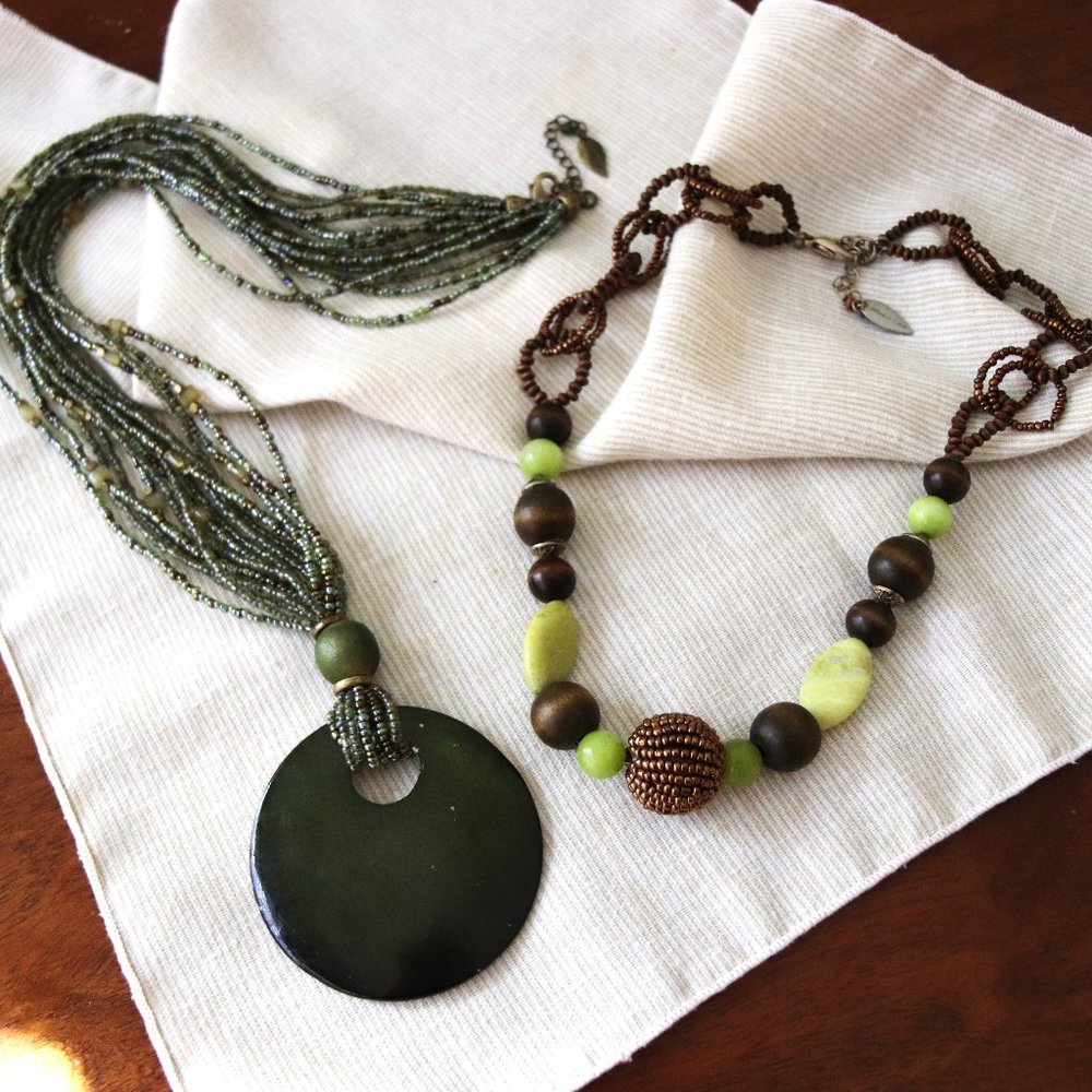 TWO VINTASGE COLDWATER  CREEK necklaces, seed beads, 34 and 20 inches